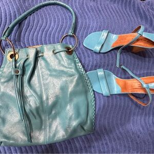 Chic Teal Handbag and Sandal Set